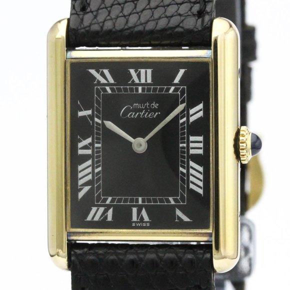 CARTIER Other - CARTIER Tank Vermeil Gold Plated Leater Hand-Winding Mens Watch BF560990